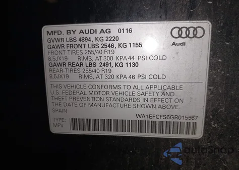 2016 Audi Q3 2.0T Premium Plus from USA, damaged, VIN WA1EFCFS6GR015567
